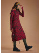 Boat Neck Thumb Hole Side Strings Red Pattern Dress
