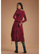 Boat Neck Thumb Hole Side Strings Red Pattern Dress