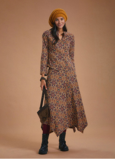 Authentic Print Asymmetrical Hem Cotton Midi Skirt