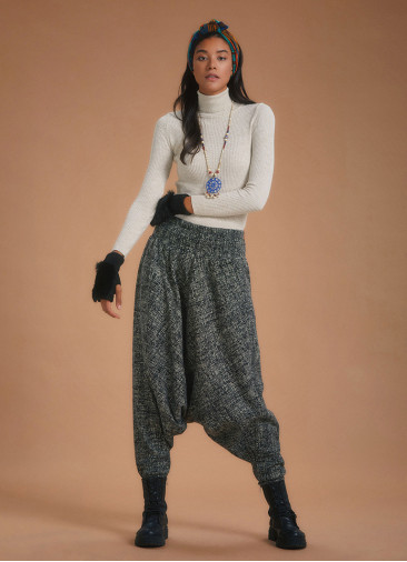Shirred Waist Elastic Hem Anthracite Winter Harem Pants