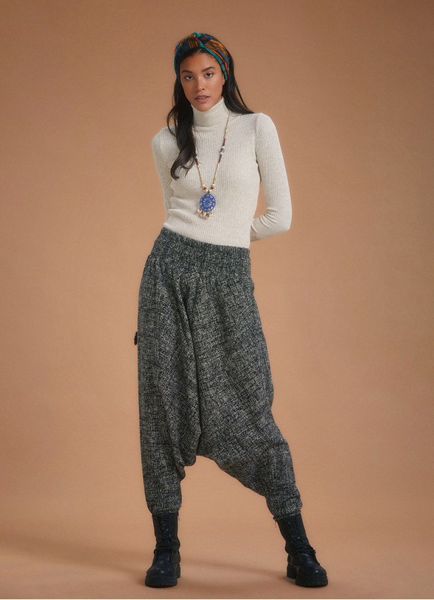Shirred Waist Elastic Hem Anthracite Winter Harem Pants