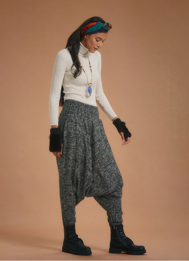 Shirred Waist Elastic Hem Anthracite Winter Harem Pants