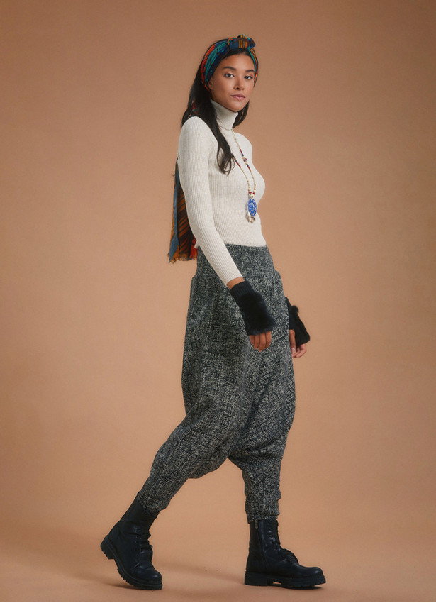 Shirred Waist Elastic Hem Anthracite Winter Harem Pants