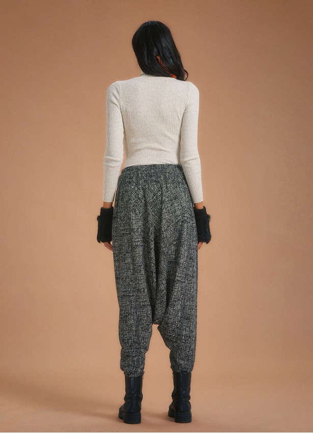 Shirred Waist Elastic Hem Anthracite Winter Harem Pants