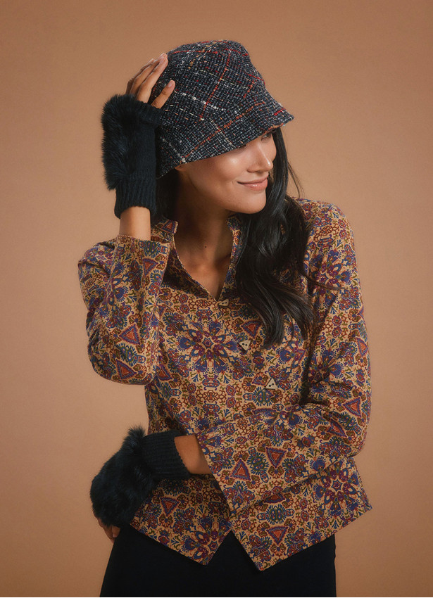 Ethnic Print Mandarin Collar Slim Cut Jacket Shirt