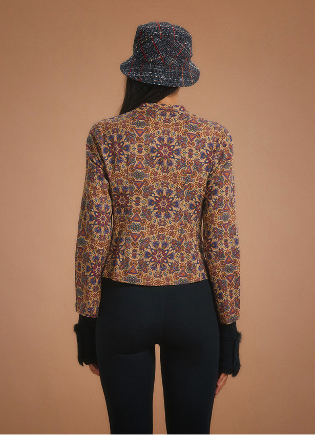 Ethnic Print Mandarin Collar Slim Cut Jacket Shirt