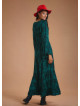 Boat Neck Green Pattern Gypsy Style Long Dress