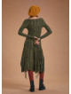 Boat Neck Thumb Hole Side Strings Khaki Pattern Dress