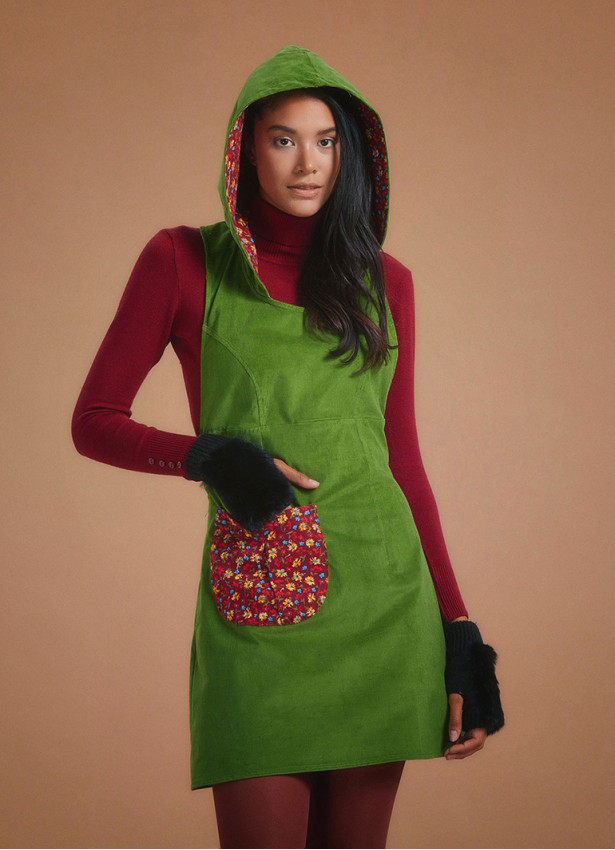 Sleeveless Hoodie Velvet Green Dress