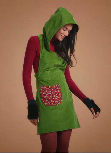 Sleeveless Hoodie Velvet Green Dress