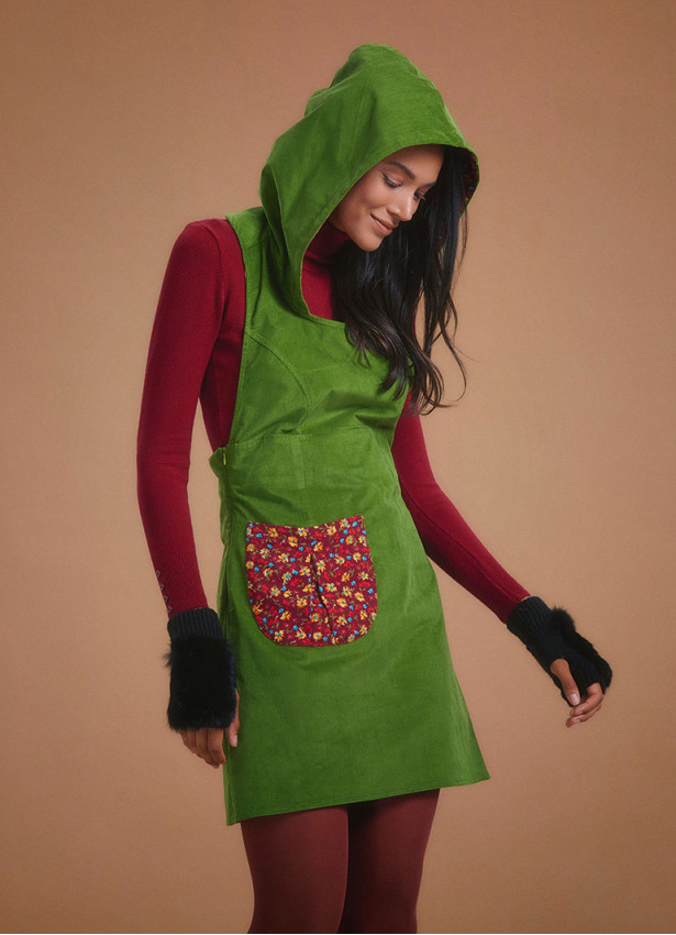 Sleeveless Hoodie Velvet Green Dress