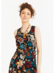 Flower Print Crew Neck Sleeveless Tie Waist Dress