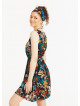 Flower Print Crew Neck Sleeveless Tie Waist Dress