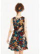 Flower Print Crew Neck Sleeveless Tie Waist Dress