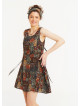 Khaki Print Crew Neck Sleeveless Tie Waist Dress