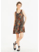 Khaki Print Crew Neck Sleeveless Tie Waist Dress