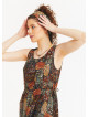 Khaki Print Crew Neck Sleeveless Tie Waist Dress