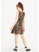 Khaki Print Crew Neck Sleeveless Tie Waist Dress