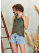 Bohemian Stylish Authentic Degaje Neck Khaki Blouse