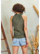 Bohemian Stylish Authentic Degaje Neck Khaki Blouse