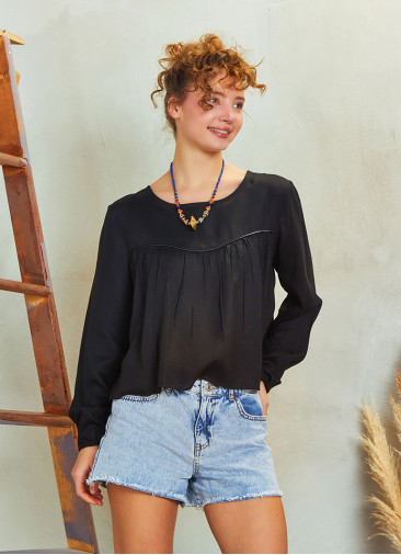 Black Long Sleeve Boho Top