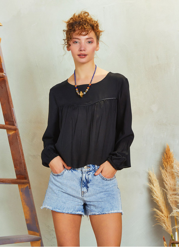 Black Long Sleeve Boho Top