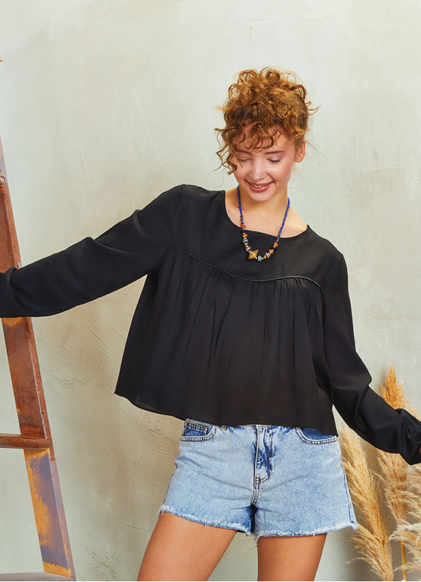 Black Long Sleeve Boho Top
