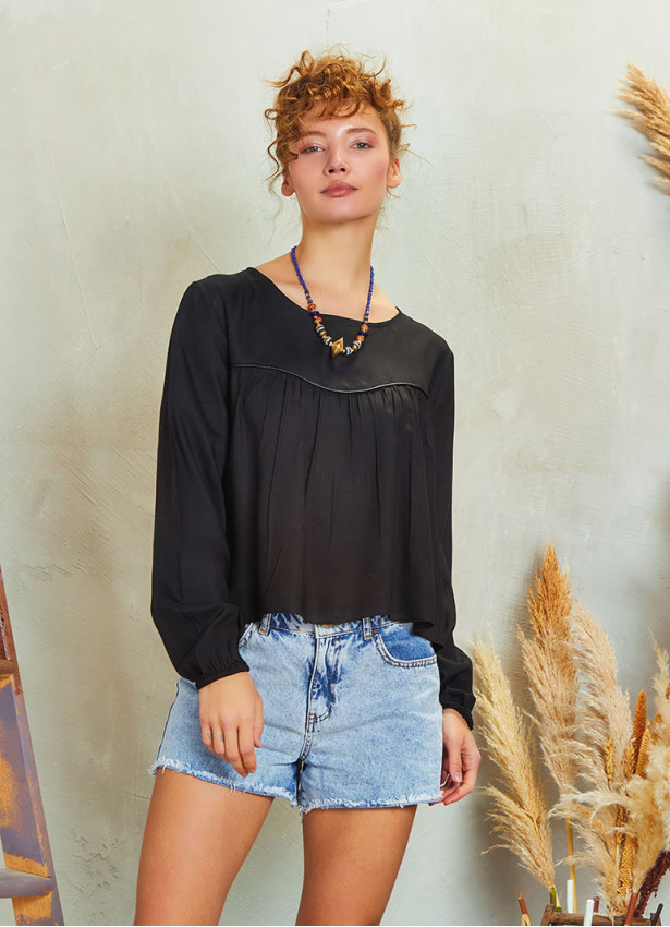 Black Long Sleeve Boho Top