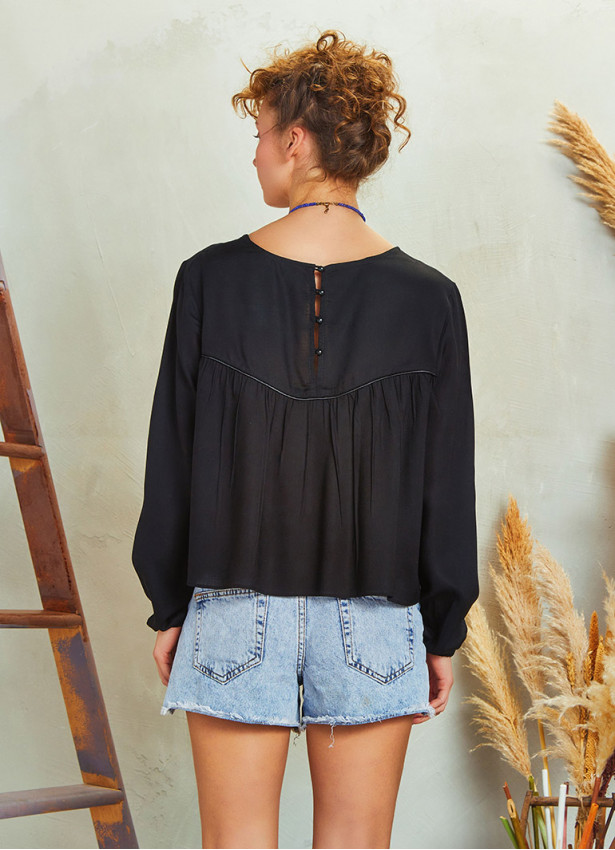 Black Long Sleeve Boho Top
