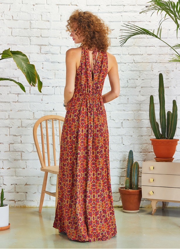 Double Front Slit Detail Halter Neck Maxi Dress