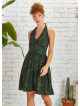Patterned Tie Neck Gathered Waist Bohemian Skater Dress