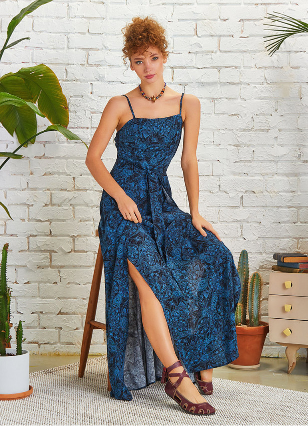 Authentic Patterned Strappy Wrap Maxi Dress