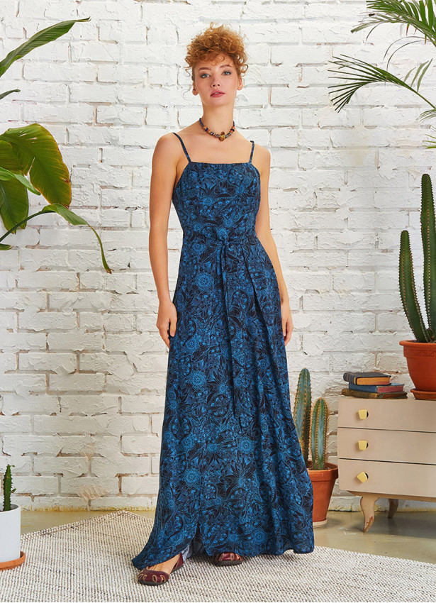 Authentic Patterned Strappy Wrap Maxi Dress