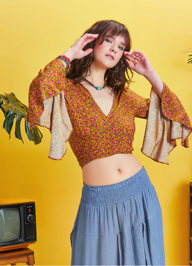 Smocked Waist Layered Blue Maxi Boho Skirt