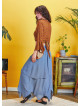 Smocked Waist Layered Blue Maxi Boho Skirt