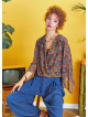 Wrap Front Chiffon Red Floral Bell Sleeve Top