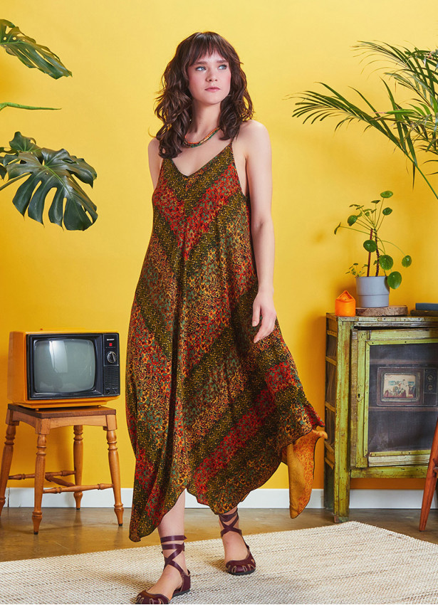 Spaghetti Striped Mustard Patterned Sundress