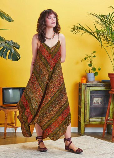 Spaghetti Striped Mustard Patterned Sundress