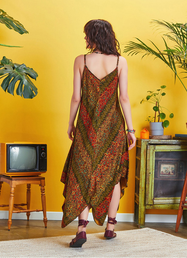 Spaghetti Striped Mustard Patterned Sundress