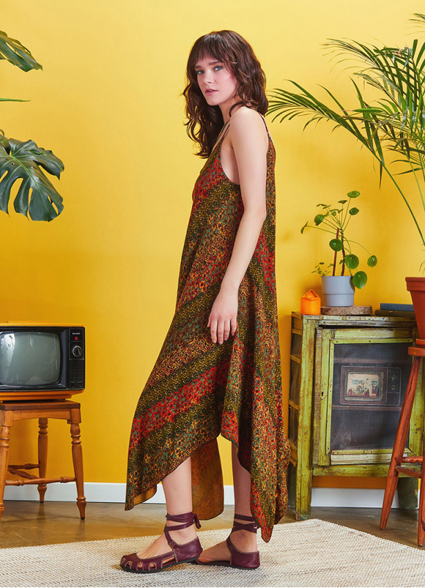 Spaghetti Striped Mustard Patterned Sundress