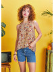 Layered Open Back Detail Flowers Halter Neck Boho Top
