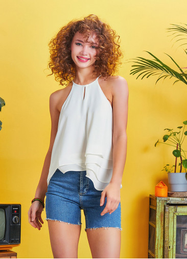 Cut Out Detail White Halter Neck Top