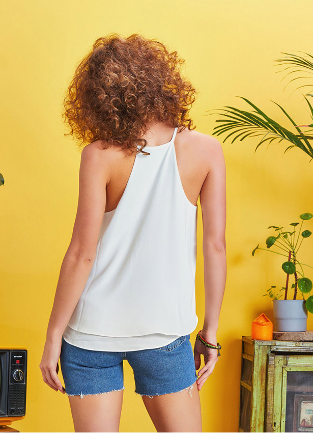 Cut Out Detail White Halter Neck Top