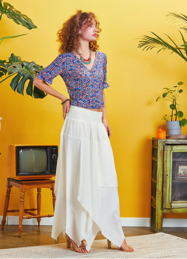 Smocked Waist Layered White Maxi Boho Skirt