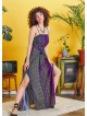 Purple Patterned Strappy Wrap Maxi Dress