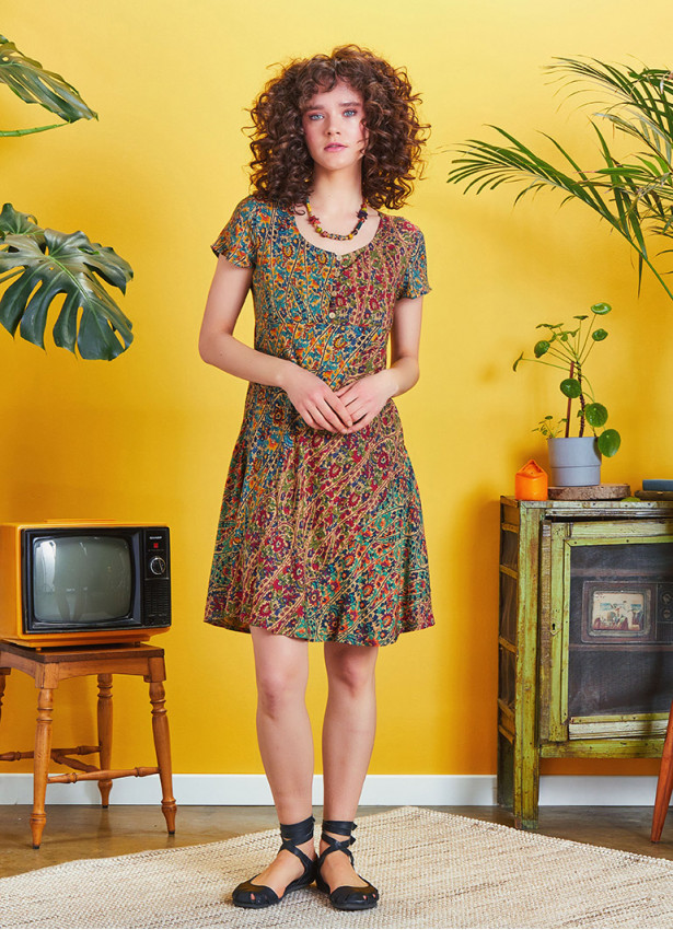 Scoop Neck Paisley Print Short Patchwork Dress