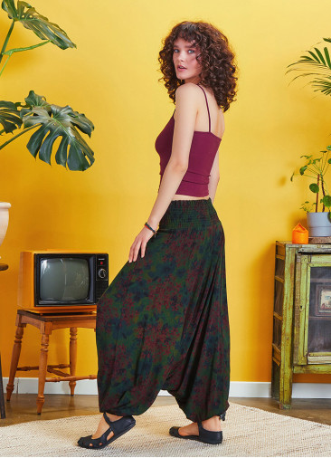 Draped Front Detail Elastic Waist Floral Print Salwar Pants