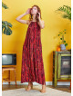 Back Cut Out Halter Necline Maxi Slit Red Print Dress