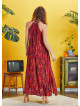 Back Cut Out Halter Necline Maxi Slit Red Print Dress