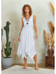 Double Breasted Collar Layered Boho White Dress